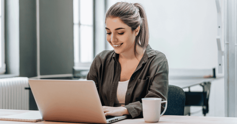 Woman working on a laptop