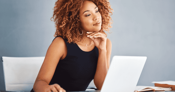 Woman working on a laptop