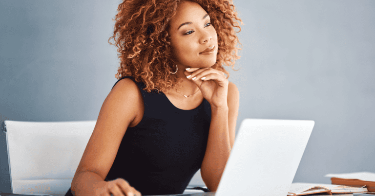 Woman working on a laptop